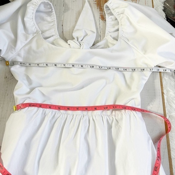 English Factory Mixed Media Puff Sleeve Back Bow Dress Size Large White - Picture 7 of 12
